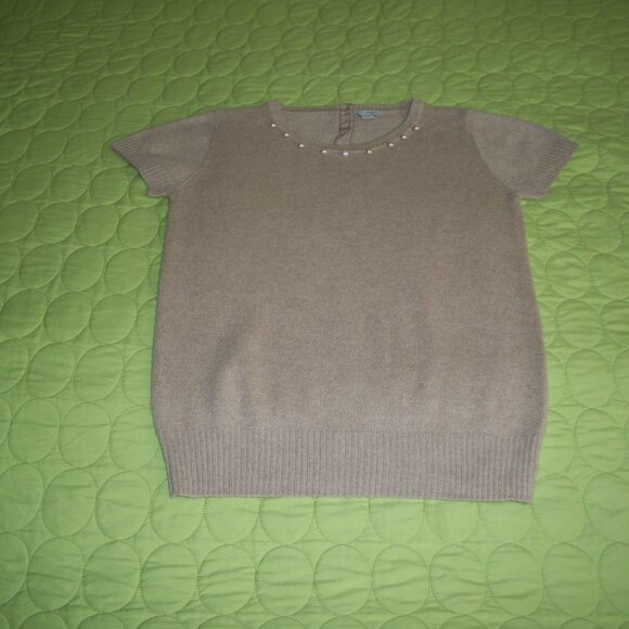 NWOT Halogen Light Beige Cashmere Sweater Short Sleeve - Picture 1 of 16
